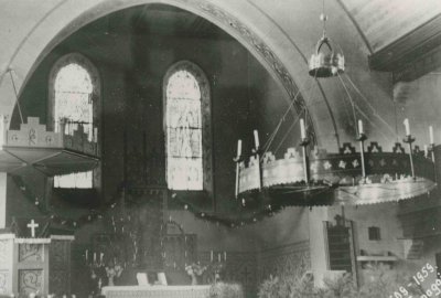 Vanagų evangelikų liuteronų bažnyčios vidus apie 1959 m.